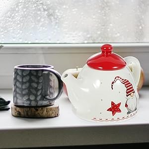 Luxshiny Christmas Teapots Ceramic Coffee Kettle Santa Gnome Design Farmhouse Milk Pot Xmas Porcelain Loose Leaf Pot Nordic Style Christmas Serveware for Kitchen