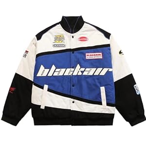 Vamtac Varsity Jacket Motorcycle Men Racing Coats Baseball Oversized Vintage Streetwear with Pocket Blue S