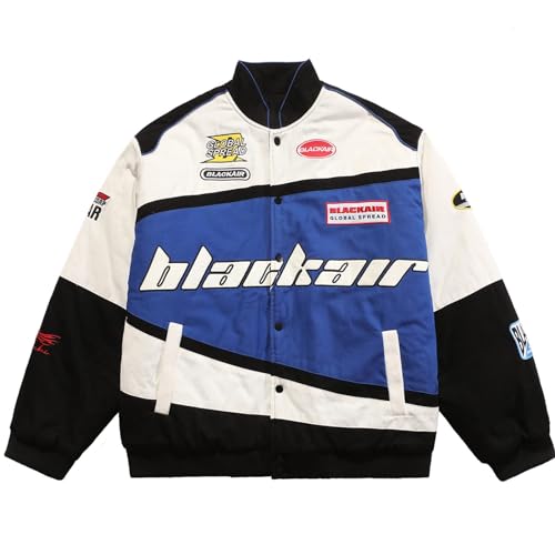 Vamtac Varsity Jacket Motorcycle Men Racing Coats Baseball Oversized Vintage Streetwear with Pocket Blue S