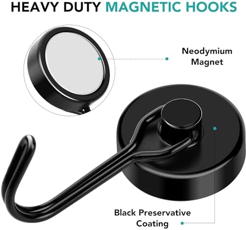 Get Everything in Place with 8 Black Magnetic Hooks Set