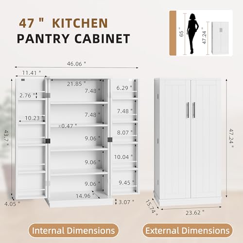 Shintenchi-47-Kitchen-Pantry-Cabinet-with-Door-Shelves-Freestanding-Bathroom-Storage-Cabinet-Small-Pantry-Food-Cabinet-for-Dining-Room-Living-Room-White Shintenchi 47 Kitchen Pantry Cabinet with Door Shelves Freestanding Bathroom Storage Cabinet Small Pantry Food Cabinet for Dining Room Living Room White