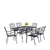 7 Pieces Patio Metal Furniture Outdoor Dining Set with 6 Stackable Bistro Chairs and 60 x 37 Rectangle Table with Umbrella Hole Black