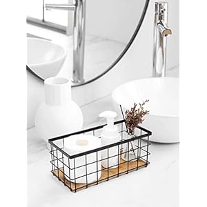 TIEYIPIN Farmhouse Decor Metal Wire Storage Baskets, Wood Base Containers Organizing Basket Caddy Bin for Kitchen Cabinets, Bathroom, Pantry, Garage, Laundry Room, Closets - Small - Black (Set of 3) TIEYIPIN Farmhouse Decor Metal Wire Storage Baskets Wood Base Containers Organizing Basket Caddy Bin for Kitchen Cabinets Bathroom Pantry Garage Laundry Room Closets Small Black Set of 3