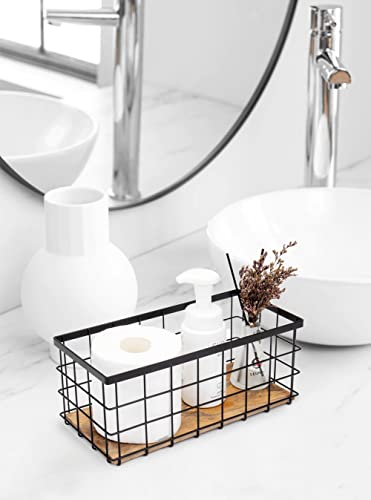 TIEYIPIN-Farmhouse-Decor-Metal-Wire-Storage-Baskets-Wood-Base-Containers-Organizing-Basket-Caddy-Bin-for-Kitchen-Cabinets-Bathroom-Pantry-Garage-Laundry-Room-Closets-Small-Black-Set-of-3 TIEYIPIN Farmhouse Decor Metal Wire Storage Baskets Wood Base Containers Organizing Basket Caddy Bin for Kitchen Cabinets Bathroom Pantry Garage Laundry Room Closets Small Black Set of 3