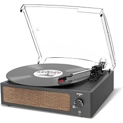 Vintage Platine Vinyle avec Haut Parleur, pour disques vinyles, Prise en Charge 3 Vitesses, Lecture sans Fil, entrée AUX, Ligne RCA LP lecteurs vinyles rétro Noir - Les Beatles, Paul McCartney, John Lennon, RIngo Starr, George Harrison