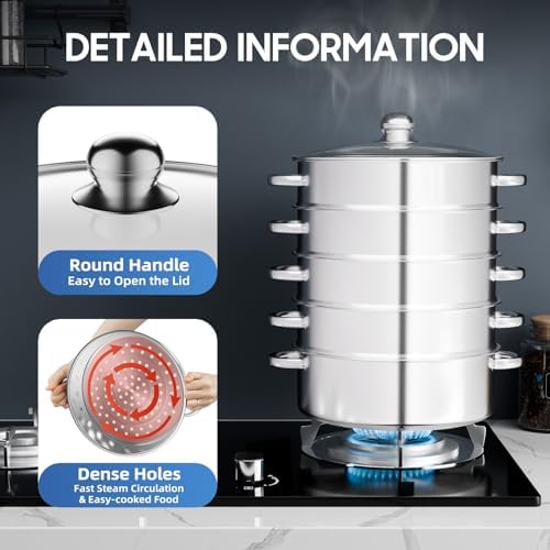 Stainless Steel Steam Pot with Glass Lid for Home Cooks