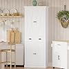 IRONCK Kitchen Pantry Storage Cabinet 726 H x 24 W with Barn Doors Drawer 4 Adjustable Shelves Freestanding Cupboard for Dining Room Living Room Laundry White