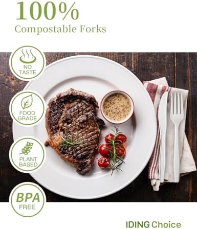 IDING Choice Compostable Forks 200 Count BPA Free Eco Friendly Heavyweight