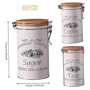 Tea Coffee Sugar Canisters Set of 3 Coffee Tea Sugar Containers Metal Tea Coffee Sugar Jars with Airtight Sealed Bamboo Lid Canisters Sets for The Kitchen, Coffee Tea Sugar Container Set Tea Coffee Sugar Canisters Set of 3 Coffee Tea Sugar Containers Metal Tea Coffee Sugar Jars with Airtight Sealed Bamboo Lid Canisters Sets for The Kitchen Coffee Tea Sugar Container Set