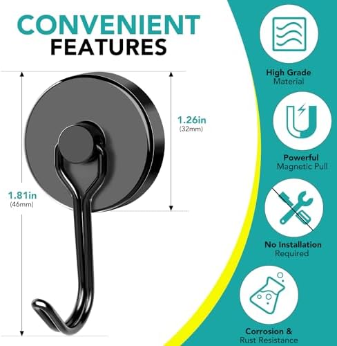 Get Everything in Place with 8 Black Magnetic Hooks Set