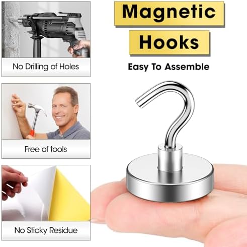 Heavy Duty Magnetic Hooks 80 Lbs Silver Pack of 10