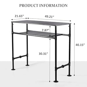 413inch Height Modern Dining Table for 4 5 Person Industrial Metal Pipe Design Pub Bar Table for Kitchen Rustic Computer Meeting Desk for Home Office Narrow Patio Table with 2 Tier Storage Black