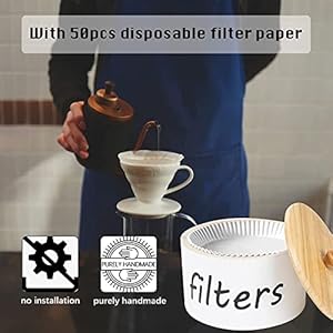 Coffee Filter Holder Paulownia Wood Coffee Filter Storage Container with 50pcs Coffee Filter Paper White Coffee Filter Holders for Storing Various Filter Papers Tea Bags Coffee Beans