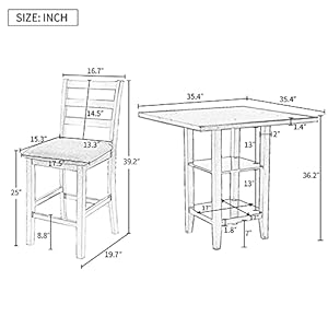 Counter height dining table set with 4 padded chairs counter height table with storage 2 tier shelves 5 piece dining table set for dining room kitchen farmhouse kitchen table set espresso  urban country home decor