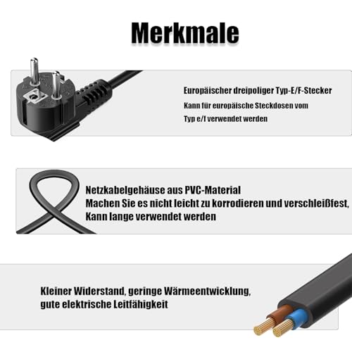 Powice 2 Stück Stromkabel,Steckertyp F 90° auf C5-Stecker Netzkabel,Netzkabel 3 polig 1m,Kaltgerätekabel für Laptops,Schwarz – Bild 5