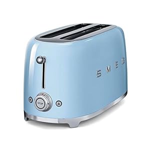 Smeg TSF02PBUS 50's Retro Style Aesthetic 4 Slice Toaster, Pastel Blue Smeg TSF02PBUS 50s Retro Style Aesthetic 4 Slice Toaster Pastel Blue