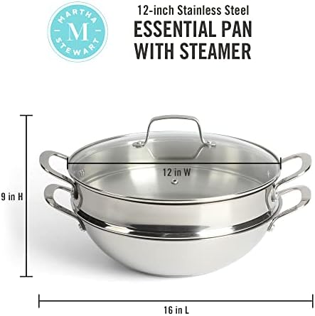 Martha Stewart 12-inch Stainless Steel Pan with Steam Durable and Shiny