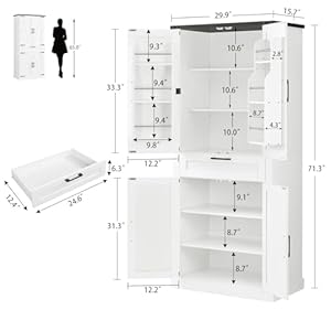 71" Tall Kitchen Pantry Cabinet, Farmhouse Storage Cabinet with Barn Doors, Pantry Cabinet, 6 Hanging Shelves, 1 Drawer & Adjustable Shelves, Cupboard for Kitchen, Dinging Room, White 71 Tall Kitchen Pantry Cabinet Farmhouse Storage Cabinet with Barn Doors Pantry Cabinet 6 Hanging Shelves 1 Drawer Adjustable Shelves Cupboard for Kitchen Dinging Room White