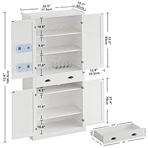 IRONCK Kitchen Pantry Storage Cabinet 726 H with Barn Doors Drawer 4 Adjustable Shelves Freestanding Cupboard for Dining Room Living Room Laundry White