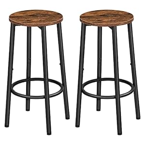 HOOBRO Bar Stools Set of 2 Bar Chairs Kitchen Round Height Stools with Footrest Breakfast Bar Stools Sturdy Steel Frame for Dining Room Kitchen Party Easy Assembly Rustic Brown BF03BY01