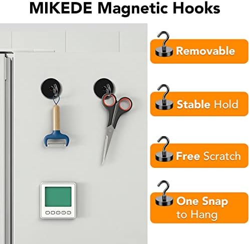 MIKEDE Heavy Duty Magnetic Hooks - 80Lbs Black with Hooks