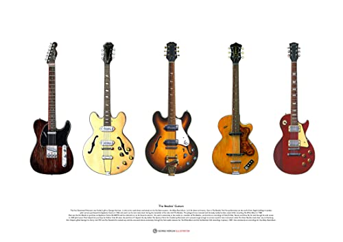 Poster The Beatles 5 guitares célèbres Format A2 - Les Beatles, Paul McCartney, John Lennon, RIngo Starr, George Harrison Poster The Beatles 5 guitares célèbres Format A2