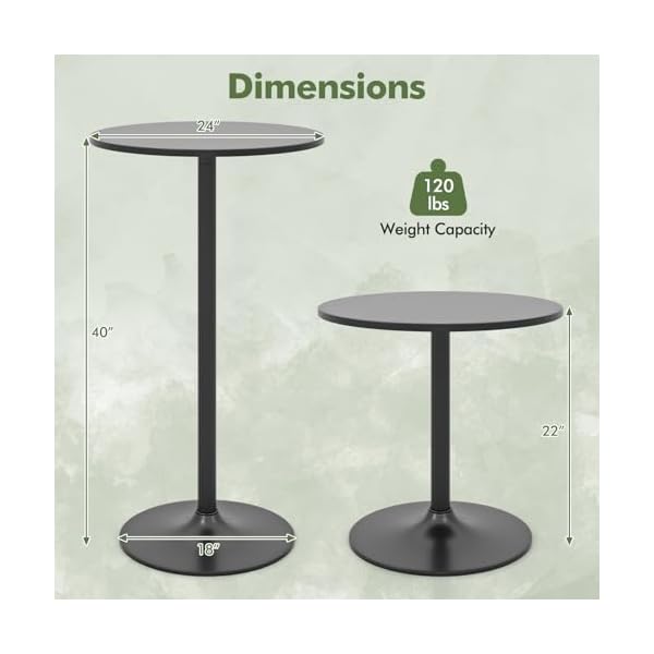 Costway round bistro table set of 4 height adjustable bar height cocktail table high top pub table snack table with heavy duty metal base for home bar dining room restaurant black  urban country home decor