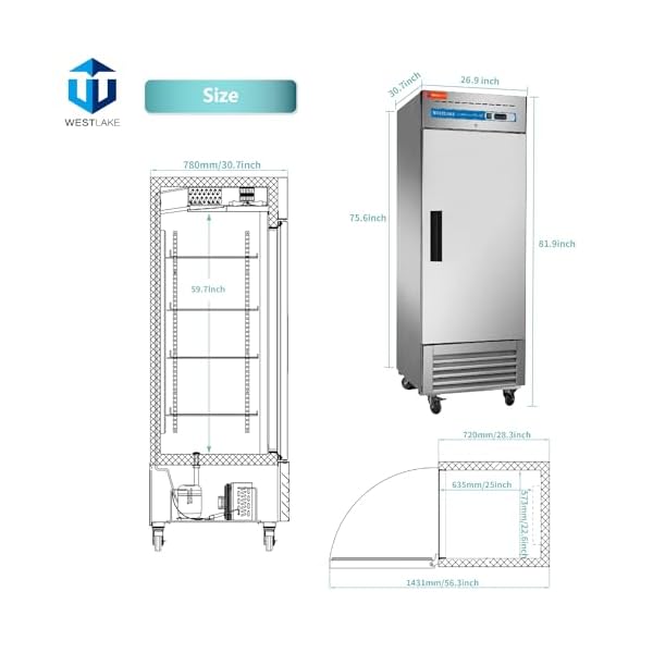   WESTLAKE-27-W-Commercial-Refrigerator-Stainless-Steel-Reach-in-Solid-Single-Door-Upright-Fan-Cooling-23-Cuft-Cooler-for-Restuarant-Bar-Shop-etc