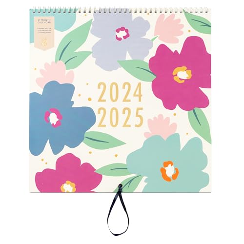 Busy B 17 Month Family Wall Calendar August 2024 - December 2025 - Floral Family Wall Planner Calendar with Five Schedules, Tear-off Shopping Lists and 17 Monthly Pockets. FSC® Certified