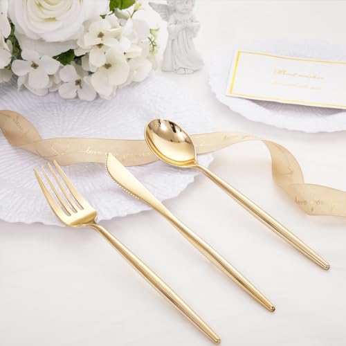 SUT 150PCS Gold Plastic Silverware