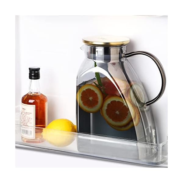 Bincoo fridge door glass pitcher with lid18 liter60oz glass carafe for juice and iced tea water jug for fridge water jug for cold or hot beverage easy clean heat resistant  urban country home decor