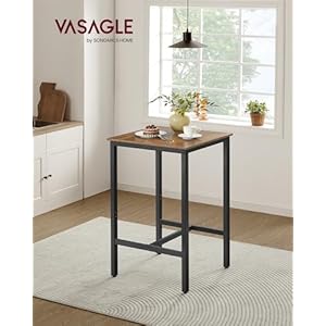VASAGLE Bar Table Small Kitchen Dining Table High Top Pub Table Height Cocktail Table for Living Room Party Sturdy Metal Frame 236 x 236 x 417 Inches for Narrow Spaces Rustic Brown and Black