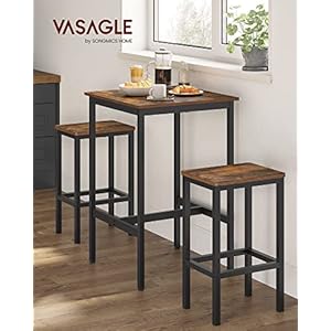 VASAGLE Bar Table and Chairs Set Square Bar Table with 2 Bar Stools Dining Pub Bar Table Set for 2 Space Saving for Kitchen Breakfast Living Room Party Room Rustic Brown and Ink Black