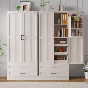 71" Tall Farmhouse Kitchen Pantry Cabinet with 3 Pull Out Shelves & 2 Large Drawers, Pantry Storage Cabinet with 6 Door Shelves & Adjustable Shelf, Freestanding Pantry for Kitchen, Dining Room 71 Tall Farmhouse Kitchen Pantry Cabinet with 3 Pull Out Shelves 2 Large Drawers Pantry Storage Cabinet with 6 Door Shelves Adjustable Shelf Freestanding Pantry for Kitchen Dining Room