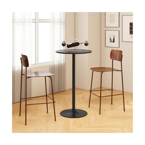 Costway round bistro table set of 4 height adjustable bar height cocktail table high top pub table snack table with heavy duty metal base for home bar dining room restaurant black  urban country home decor