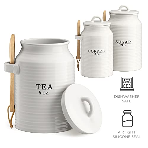 Barnyard-Designs-Canister-Set-for-Kitchen-Counter-Coffee-Tea-Sugar-Container-Ceramic-Set-Decorative-Canisters-Rustic-Farmhouse-Canister-Jars-White-CoffeeSugarTea Barnyard Designs Canister Set for Kitchen Counter Coffee Tea Sugar Container Ceramic Set Decorative Canisters Rustic Farmhouse Canister Jars White CoffeeSugarTea