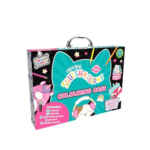 Bookoli - Original Squishmallows Colouring Case - Ages 6 & Above - Perfect for Squishmallow Fans - 2 Books Plus 12 Pens, Pencils and Stickers