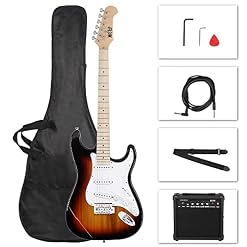 GLARRY Guitare électrique pleine grandeur pour mélomane débutant avec ampli 20 W et sac d’accessoires (Soleil) - Les Beatles, Paul McCartney, John Lennon, RIngo Starr, George Harrison
