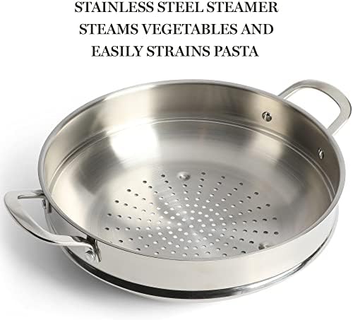 Martha Stewart 12-inch Stainless Steel Pan with Steam Durable and Shiny