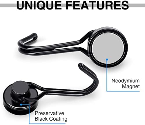 E BAVITE Black Swivel Swing Magnetic Hooks Pack of 6