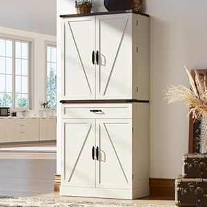   71-Tall-Kitchen-Pantry-Cabinet-with-3-Drawers-Farmhouse-Storage-Cabinet-with-6-Barn-Door-Shelveswith-Load-Bearing-Steel-Pipe-and-Adjustable-ShelvesPantry-Organizer-for-KitchenLiving-RoomWhite