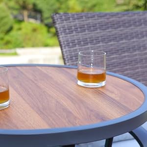 Outdoor Bar Height Bistro Table 40 Inch Patio Bar Table Bistro Dining Table Pub Table with Wooden Like Table Top Metal Frame