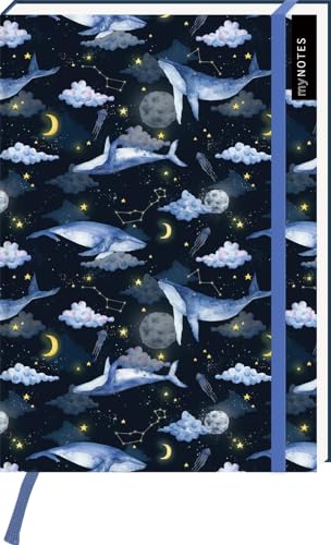 myNOTES Notizbuch A5: Cosmic Whale: Notebook medium, gepunktet, paginiert
