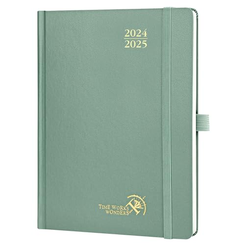 POPRUN A5 Academic Diary 2024-2025 Hardback Week to View (22x16.5 cm) 17 Months (Aug'24 - Dec'25) Mid Year Diary 24/25 Vertical Weekly Planner, Inner Pocket (Midnight Green)