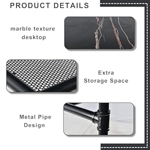 413inch Height Modern Dining Table for 4 5 Person Industrial Metal Pipe Design Pub Bar Table for Kitchen Rustic Computer Meeting Desk for Home Office Narrow Patio Table with 2 Tier Storage Black