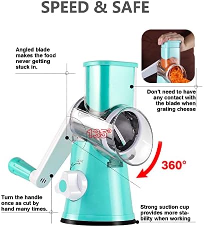 Rotary Cheese Grater with 3 Blades for Creative Slicing Grating