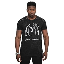 John Lennon T Shirt Self Portrait Logo Nouveau Officiel Homme Noir Snow Wash - Les Beatles, Paul McCartney, John Lennon, RIngo Starr, George Harrison