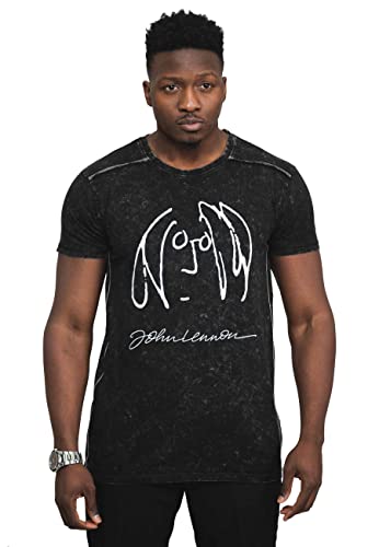 John Lennon T Shirt Self Portrait Logo Nouveau Officiel Homme Noir Snow Wash - Les Beatles, Paul McCartney, John Lennon, RIngo Starr, George Harrison John Lennon T Shirt Self Portrait Logo Nouveau Officiel Homme Noir Snow Wash