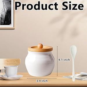 Sugar Bowl with Lid and Spoon 12 OZ Sugar JarCeramic Jar Sugar Container for Coffee Bar Accessories Salt Creamer Condiment Pots for White Canister Porcelain Sugar Salt Pepper Storage Jar
