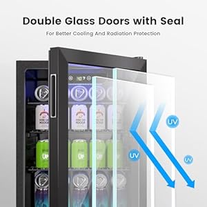 2.6 Cu.Ft Beverage Refrigerator Cooler - 95 Can Mini Fridge Glass Door for Soda Beer Wine, Small Refrigerator for Bedroom Office Home Bar, 3 Adjustable Shelves, Black 26 CuFt Beverage Refrigerator Cooler 95 Can Mini Fridge Glass Door for Soda Beer Wine Small Refrigerator for Bedroom Office Home Bar 3 Adjustable Shelves Black